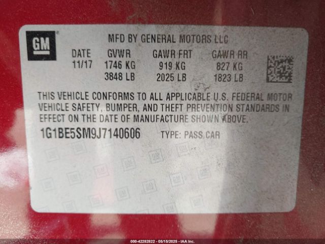 1G1BE5SM9J7140606 Chevrolet Cruze Lt Auto