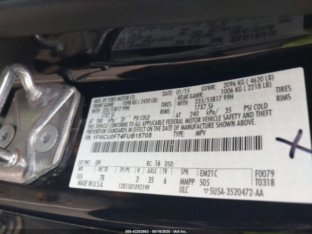 1FMCU0F74FUB15705 Ford ESCAPE S