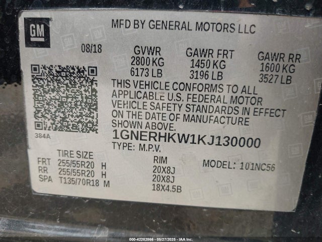1GNERHKW1KJ130000 Chevrolet Traverse 3lt