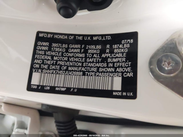SHHFK7H52JU426898 Honda l15ba