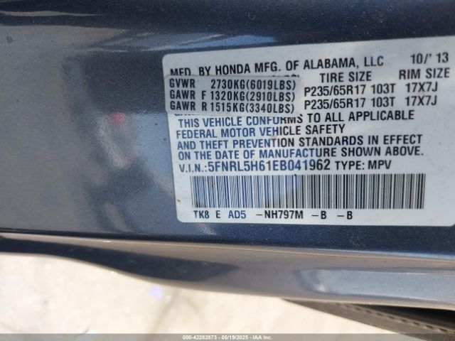 5FNRL5H61EB041962 Honda Odyssey Ex-l