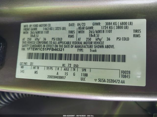 1FTEW1C51PFB46321 Ford F-150 Xlt