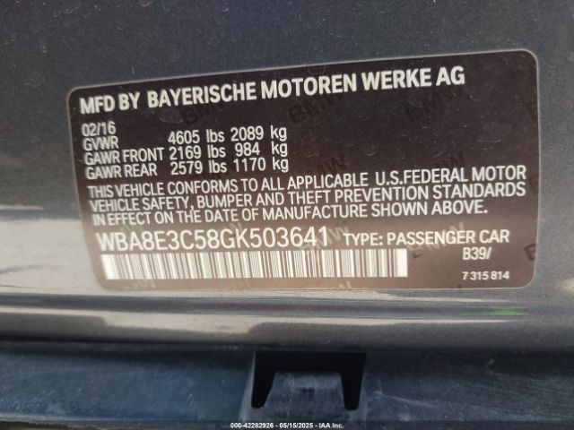 2016 BMW 328I WBA8E3C58GK503641 Photo 8