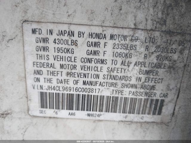 2006 ACURA TSX JH4CL96916C003817 Photo 8