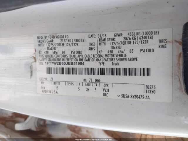 1FT7W2B60JEB51984 Ford F250 Super Duty