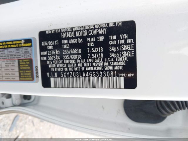 5XYZU3LA4GG333081 Hyundai Santa Fe Sport 2.0l Turbo