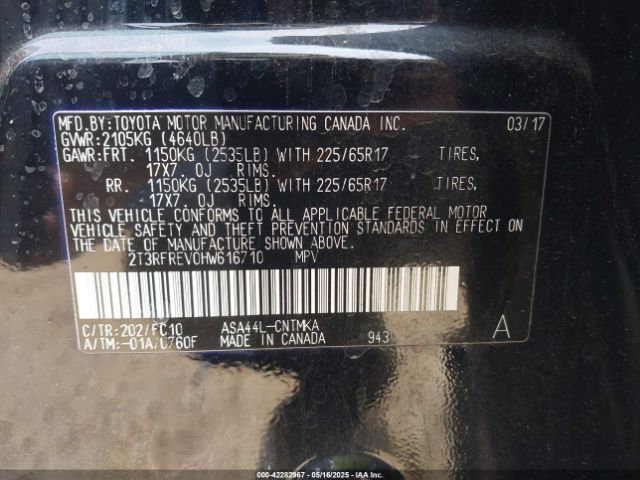 2T3RFREV0HW616710 Toyota Rav4 Xle