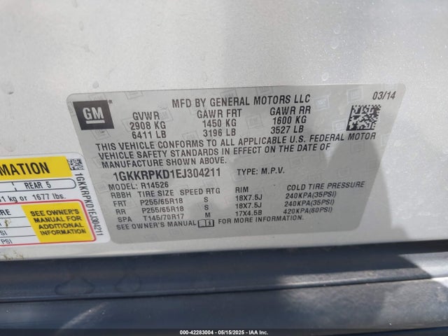 1GKKRPKD1EJ304211 GMC Acadia Sle-2
