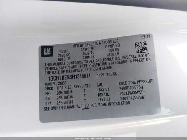1GCHTBEN3H1316671 Chevrolet Colorado Wt