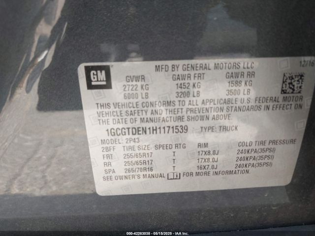 1GCGTDEN1H1171539 Chevrolet Colorado Z71