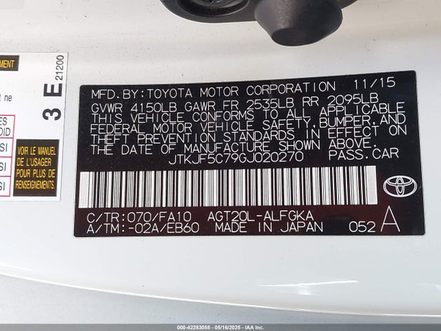 Scion 2ar-fe 2016 JTKJF5C79GJ020270 Image 9