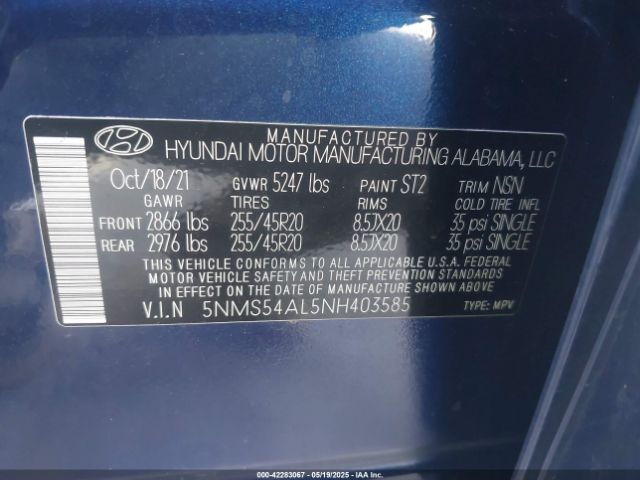 5NMS54AL5NH403585 Hyundai Santa Fe Calligraphy