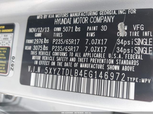 5XYZTDLB4EG146972 Hyundai Santa Fe Sport 2.4l