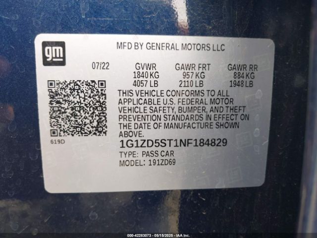 1G1ZD5ST1NF184829 Chevrolet Malibu Fwd Lt