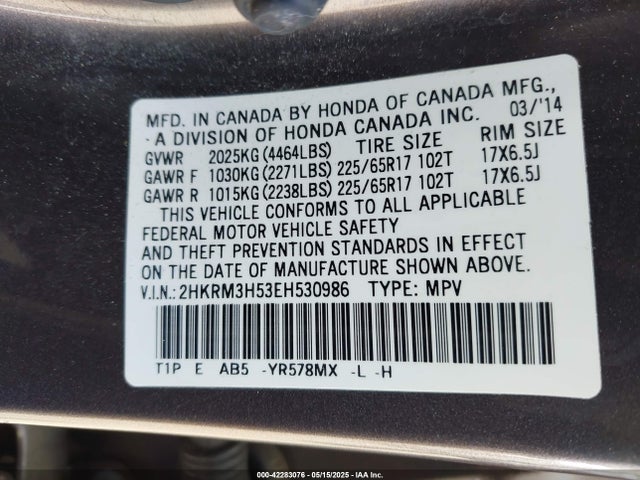2HKRM3H53EH530986 Honda k24z7