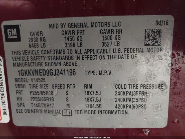1GKKVNED9GJ341196 GMC Acadia Sle-1