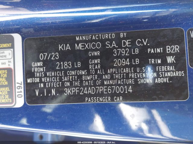 3KPF24AD7PE670014 KIA mpi nu