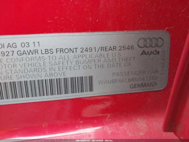 2011 AUDI A4 WAUBFAFL8BN047763 Photo 8