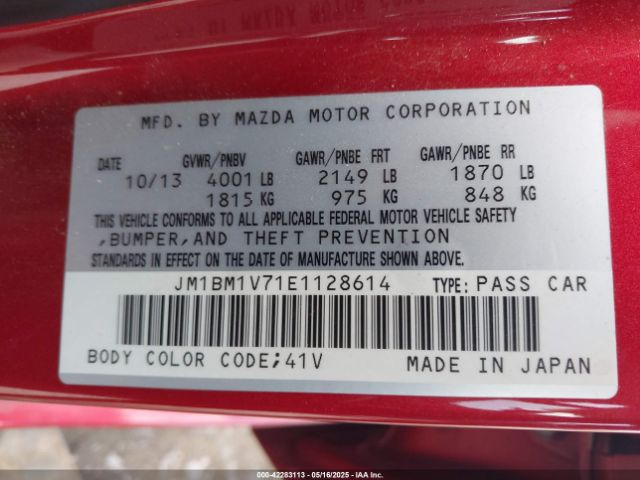 JM1BM1V71E1128614 Mazda Mazda3 I Touring