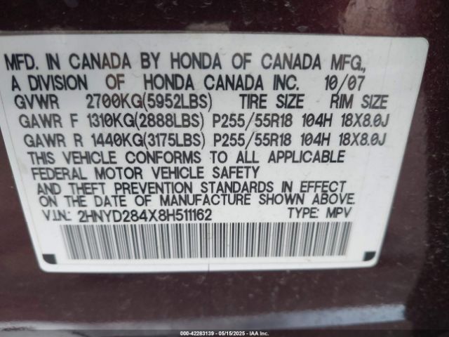 2008 ACURA MDX 2HNYD284X8H511162 Photo 8
