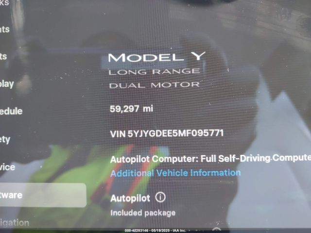 5YJYGDEE5MF095771 Tesla Model Y Long Range Dual Motor All-wheel Drive