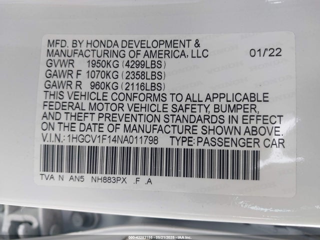 1HGCV1F14NA011798 Honda ACCORD LX