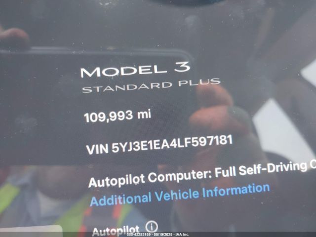 5YJ3E1EA4LF597181 Tesla Model 3 Standard Range Plus Rear-wheel Drive/standard Range Rear-wheel Drive
