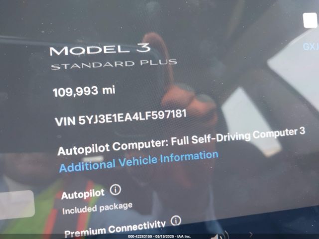 5YJ3E1EA4LF597181 Tesla Model 3 Standard Range Plus Rear-wheel Drive/standard Range Rear-wheel Drive
