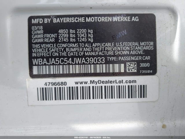 WBAJA5C54JWA39033 BMW 530I