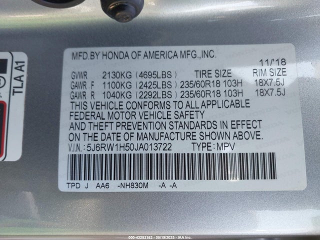 5J6RW1H50JA013722 Honda l15be