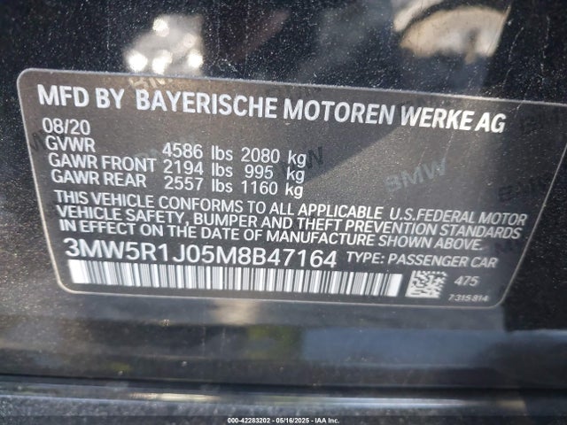 3MW5R1J05M8B47164 BMW 330I