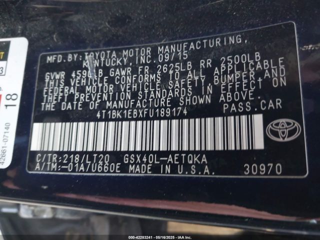 4T1BK1EBXFU189174 Toyota Avalon Xle Touring