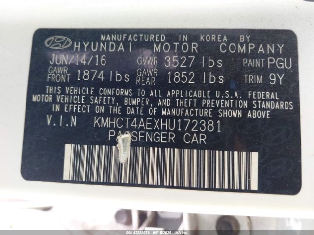 KMHCT4AEXHU172381 Hyundai ACCENT SE