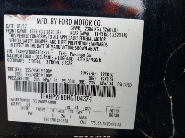 1FAHP2F80HG104374 Ford Taurus Limited