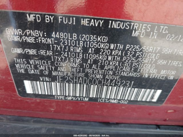 2012 SUBARU FORESTER JF2SHADC0CH449231 Photo 8