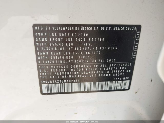 3VV2B7AX7LM182354 Volkswagen 2020