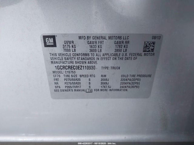 1GCRCREC0EZ110930 Chevrolet Silverado 1500 1lt