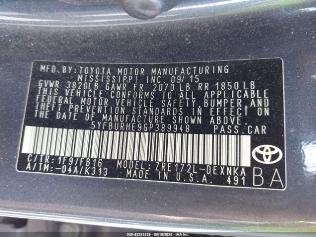 5YFBURHE9GP389948 Toyota COROLLA LE