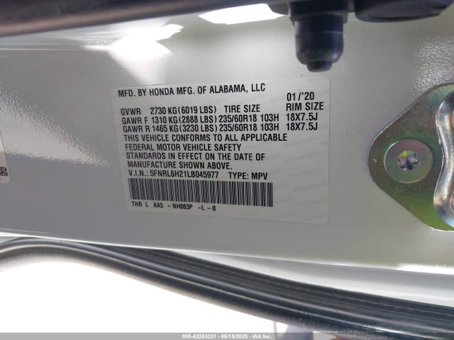 5FNRL6H21LB045977 Honda j35y7