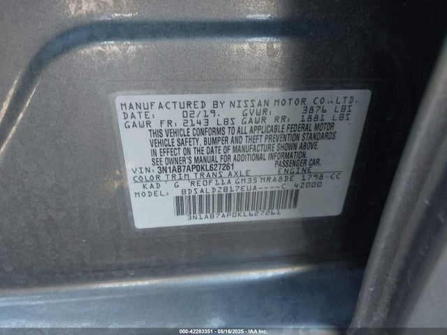 Nissan SENTRA SV 2019 3N1AB7AP0KL627261 Image 9