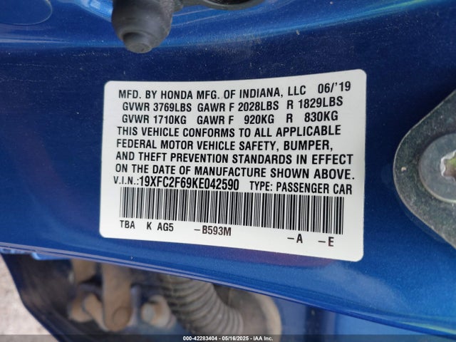 Honda Civic Lx 2019 19XFC2F69KE042590 Image 9