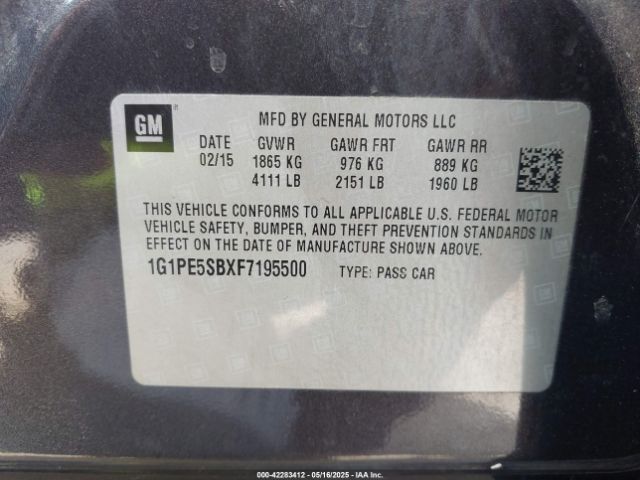 1G1PE5SBXF7195500 Chevrolet Cruze 2lt Auto