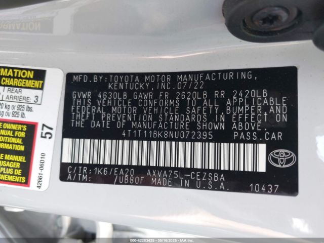 2022 TOYOTA CAMRY 4T1T11BK8NU072395 Photo 8