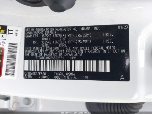 5TDKDRAH2PS502571 Toyota Highlander Xle