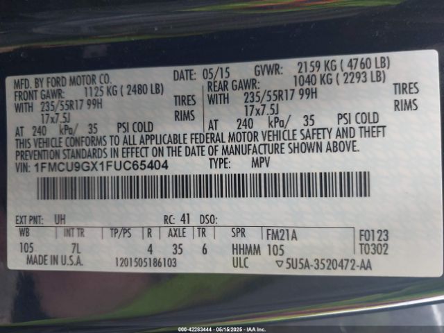 1FMCU9GX1FUC65404 Ford ESCAPE SE