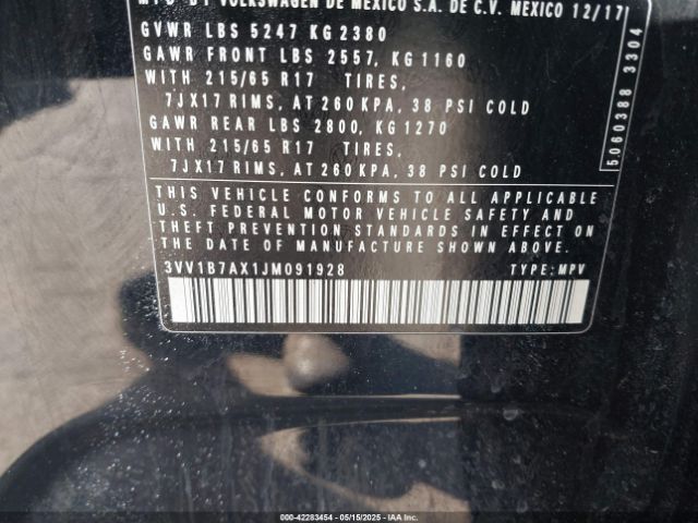 3VV1B7AX1JM091928 Volkswagen Tiguan 2.0t S