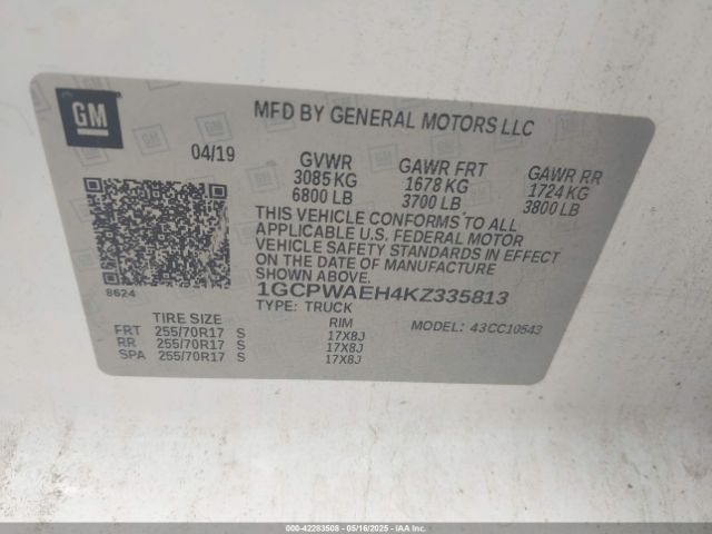 1GCPWAEH4KZ335813 Chevrolet Silverado 1500 Work Truck