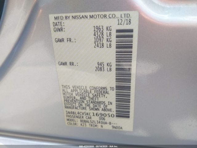 1N4BL4CV5KC169050 Nissan Altima