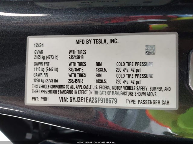 2025 TESLA MODEL 3 5YJ3E1EA2SF918679 Photo 8