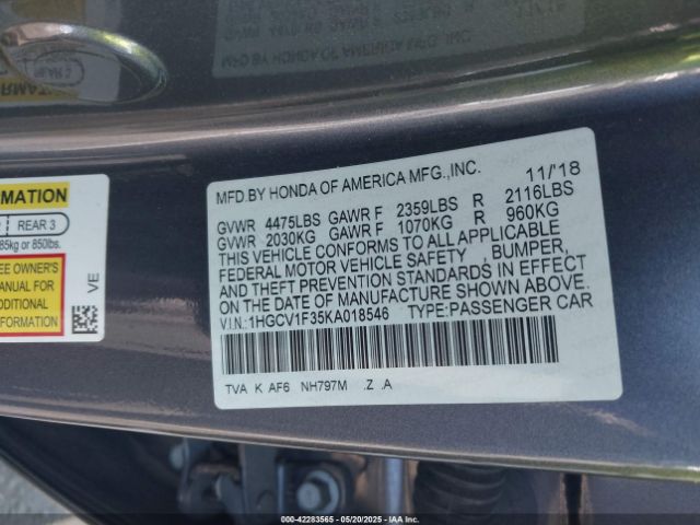 1HGCV1F35KA018546 Honda l15be